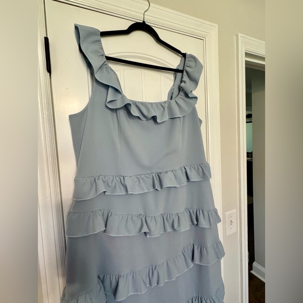 Show Me Your MuMu Powder Blue Ruffle Tiered Midi Dress - Picture 4 of 6